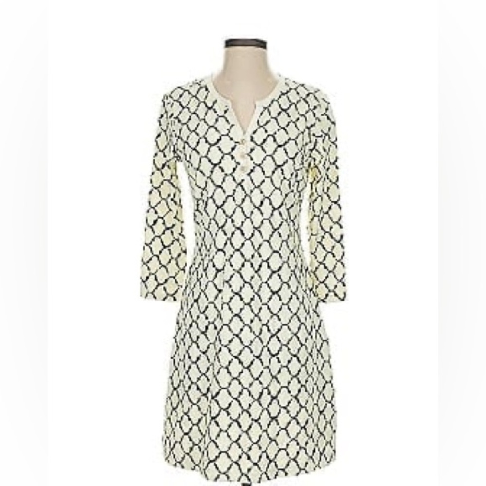 J.McLaughlin Long Sleeve Cream/Blue and Green Geometric Size Large Dress